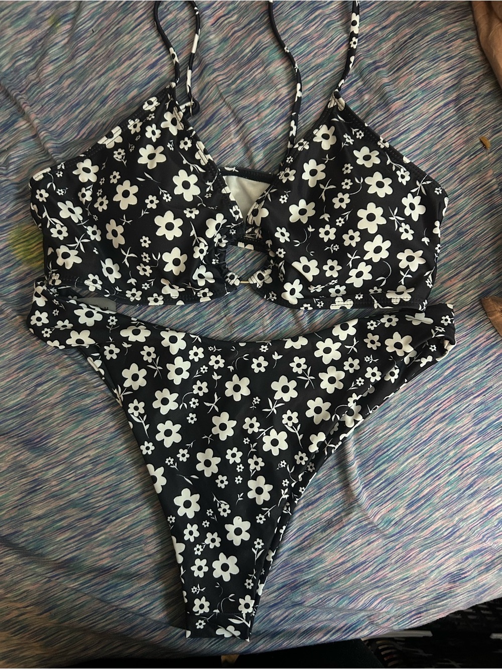 Black & White Floral Two-Piece Bikini